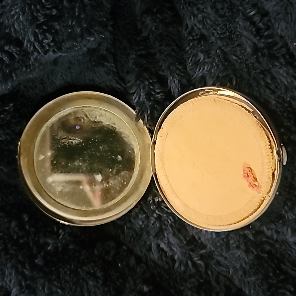 Antique morpho Real butterfly wing Rio scene powder compact 1920s - Picture 5 of 5